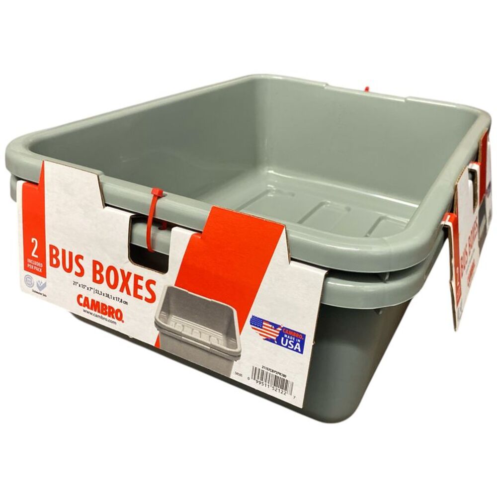 Cambro Large Capacity Bus Box, 21"x 15" x 7", 2pk, Grey